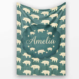 Minimal Beige Rhino Silhouette on Green Grass Background Seamless  Personalised Custom Name Super Soft Fleece Blanket Bed Sofa Throw