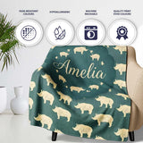 Minimal Beige Rhino Silhouette on Green Grass Background Seamless  Personalised Custom Name Super Soft Fleece Blanket Bed Sofa Throw