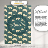 Minimal Beige Rhino Silhouette on Green Grass Background Seamless  Personalised Custom Name Super Soft Fleece Blanket Bed Sofa Throw