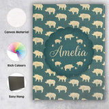 Personalised Name Minimal Beige Rhino Custom Modern Room Accent Creative Decorator Style Canvas Wall Art Print Decor Picture Ready to Hang