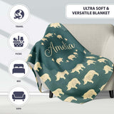 Minimal Beige Rhino Silhouette on Green Grass Background Seamless  Personalised Custom Name Super Soft Fleece Blanket Bed Sofa Throw
