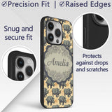 Dark Rhino with Floral Line Art Printed Design Custom Name Protective Phone Case Mobile Cover Durable Everyday Smartphone Shock Resistant