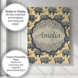 Personalised Name Dark Rhino with Floral Custom  Unique Gift Idea Elegant Feature Canvas Wall Art Print Decor Picture Ready to Hang