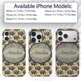 Dark Rhino with Floral Line Art Printed Design Custom Name Protective Phone Case Mobile Cover Durable Everyday Smartphone Shock Resistant