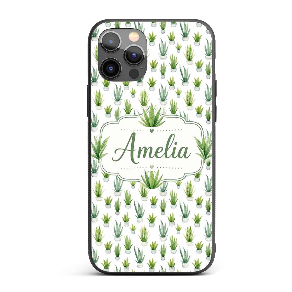 Watercolor Green Houseplants in Pots Seamless Custom Name Protective Phone Case Mobile Cover Durable Everyday Smartphone Shock Resistant