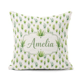 Custom Name Green Houseplants in Pots Seamless Pattern Name Cute Square Filled Cushion Throw Pillow Sofa Bed Home Decor Zip Washable UK Made