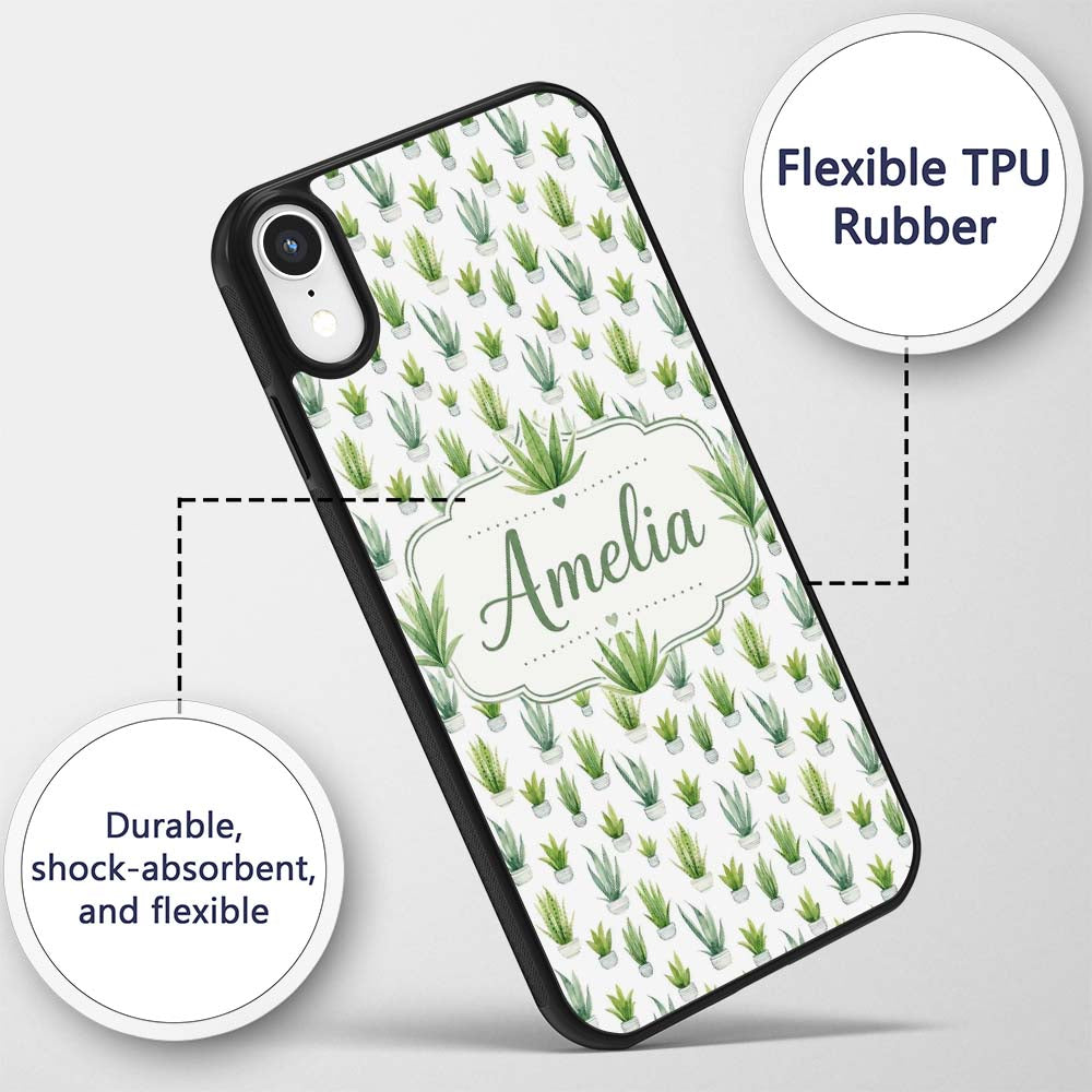 Watercolor Green Houseplants in Pots Seamless Custom Name Protective Phone Case Mobile Cover Durable Everyday Smartphone Shock Resistant