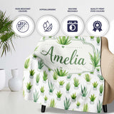 Watercolor Green Houseplants in Pots Seamless Pattern Name Cute  Personalised Custom Name Super Soft Fleece Blanket Bed Sofa Throw