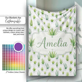 Watercolor Green Houseplants in Pots Seamless Pattern Name Cute  Personalised Custom Name Super Soft Fleece Blanket Bed Sofa Throw