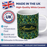 Personalized Custom Name Dense Tropical Leaves Jungle Style Seamless Pattern Name Cute 11oz Ceramic Coffee Tea Mug White Large Handle