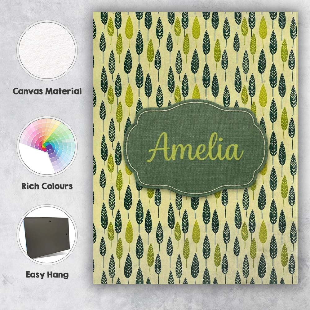 Personalised Name Simple Leaf Motif in Custom  Modern Room Accent Elegant Feature Canvas Wall Art Print Decor Picture Ready to Hang
