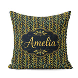 Custom Name Elegant Golden Leaf Botanical on Background Seamless Square Filled Cushion Throw Pillow Sofa Bed Home Decor Zip Washable UK Made