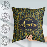 Custom Name Elegant Golden Leaf Botanical on Background Seamless Square Filled Cushion Throw Pillow Sofa Bed Home Decor Zip Washable UK Made