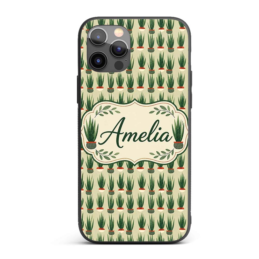 Modern Potted Plants with Style Seamless Pattern Custom Name Protective Phone Case Mobile Cover Durable Everyday Smartphone Shock Resistant