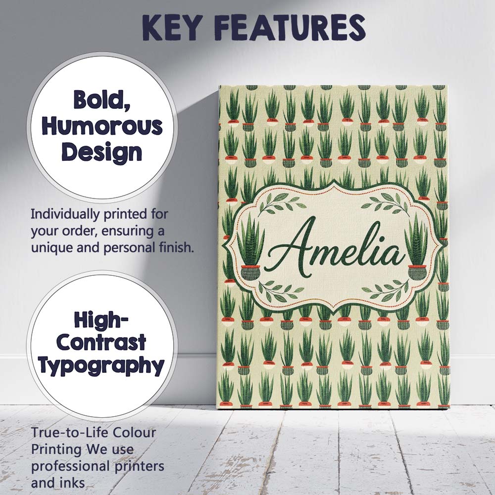 Personalised Name Modern Potted Plants with Custom  Bespoke Interior Contemporary Canvas Wall Art Print Decor Picture Ready to Hang