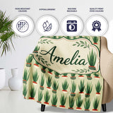 Modern Potted Plants with Style Seamless Pattern Name Cute Unique  Personalised Custom Name Super Soft Fleece Blanket Bed Sofa Throw