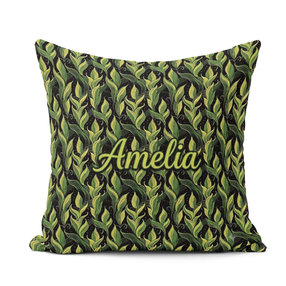 Custom Name Lush Green Tropical on Dark Background Seamless Name Square Filled Cushion Throw Pillow Sofa Bed Home Decor Zip Washable UK Made