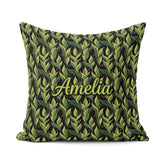 Custom Name Lush Green Tropical on Dark Background Seamless Name Square Filled Cushion Throw Pillow Sofa Bed Home Decor Zip Washable UK Made