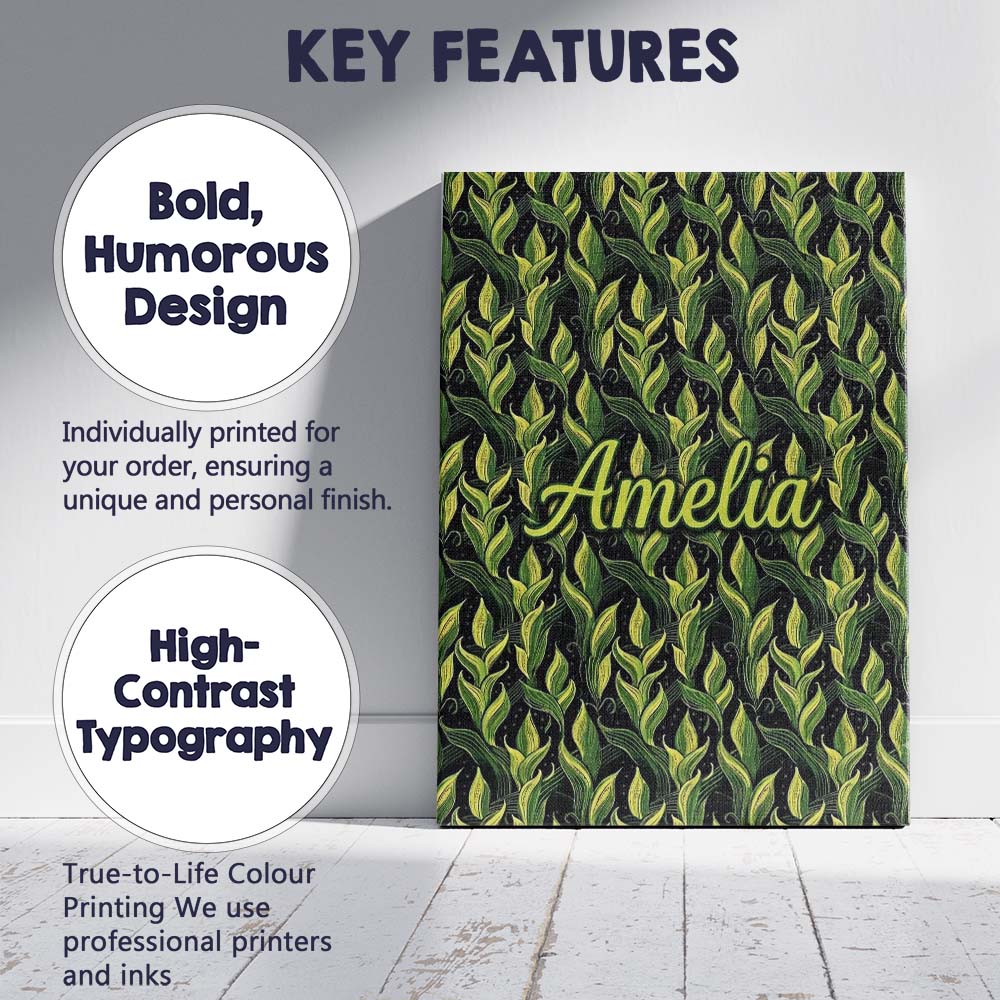 Personalised Name Lush Green Tropical Custom Modern Room Accent Creative Decorator Style Canvas Wall Art Print Decor Picture Ready to Hang