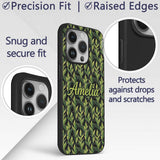 Lush Green Tropical Leaves on Dark Background Custom Name Protective Phone Case Mobile Cover Durable Everyday Smartphone Shock Resistant