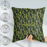 Custom Name Lush Green Tropical on Dark Background Seamless Name Square Filled Cushion Throw Pillow Sofa Bed Home Decor Zip Washable UK Made