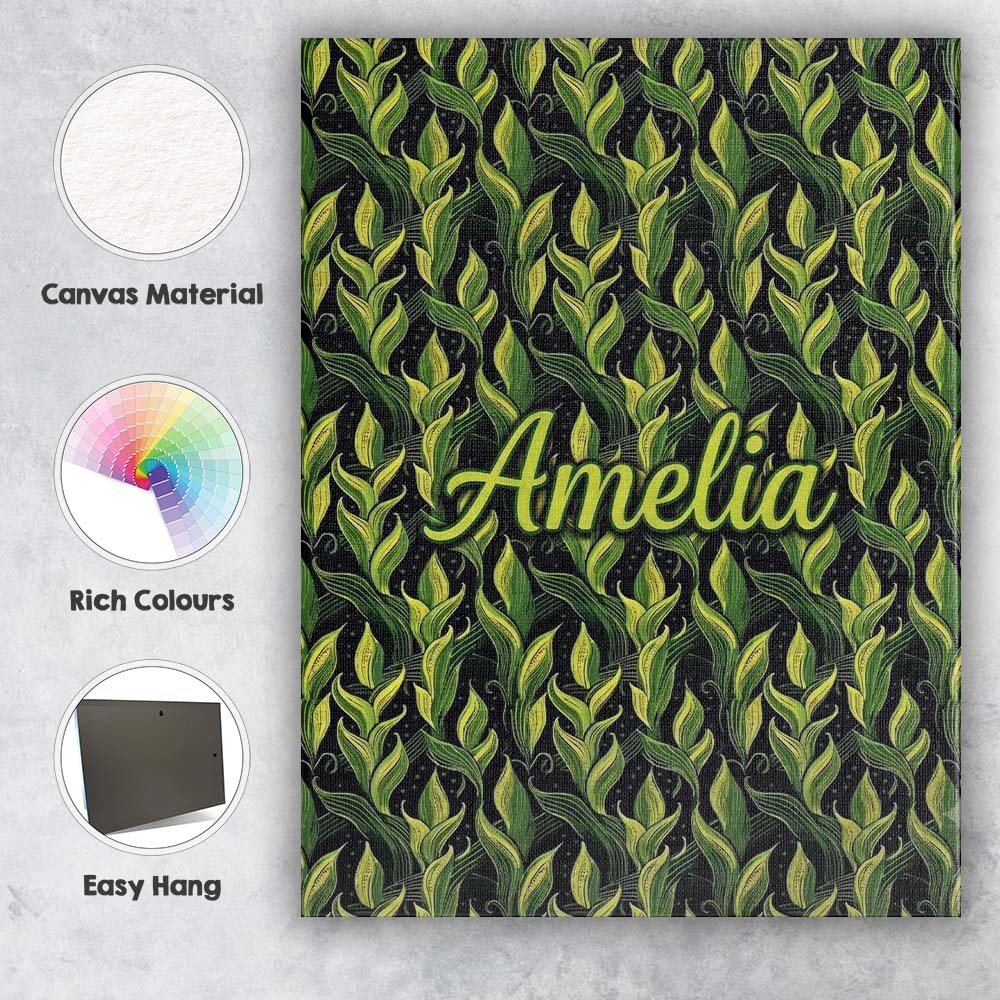 Personalised Name Lush Green Tropical Custom Modern Room Accent Creative Decorator Style Canvas Wall Art Print Decor Picture Ready to Hang