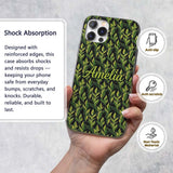 Lush Green Tropical Leaves on Dark Background Custom Name Protective Phone Case Mobile Cover Durable Everyday Smartphone Shock Resistant