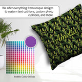Custom Name Lush Green Tropical on Dark Background Seamless Name Square Filled Cushion Throw Pillow Sofa Bed Home Decor Zip Washable UK Made