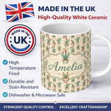 Personalized Custom Name Vintage Style Potted Plants with Flowers Seamless Pattern Custom 11oz Ceramic Coffee Tea Mug White Large Handle