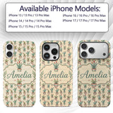 Vintage Style Potted Plants with Flowers Seamless Custom Name Protective Phone Case Mobile Cover Durable Everyday Smartphone Shock Resistant