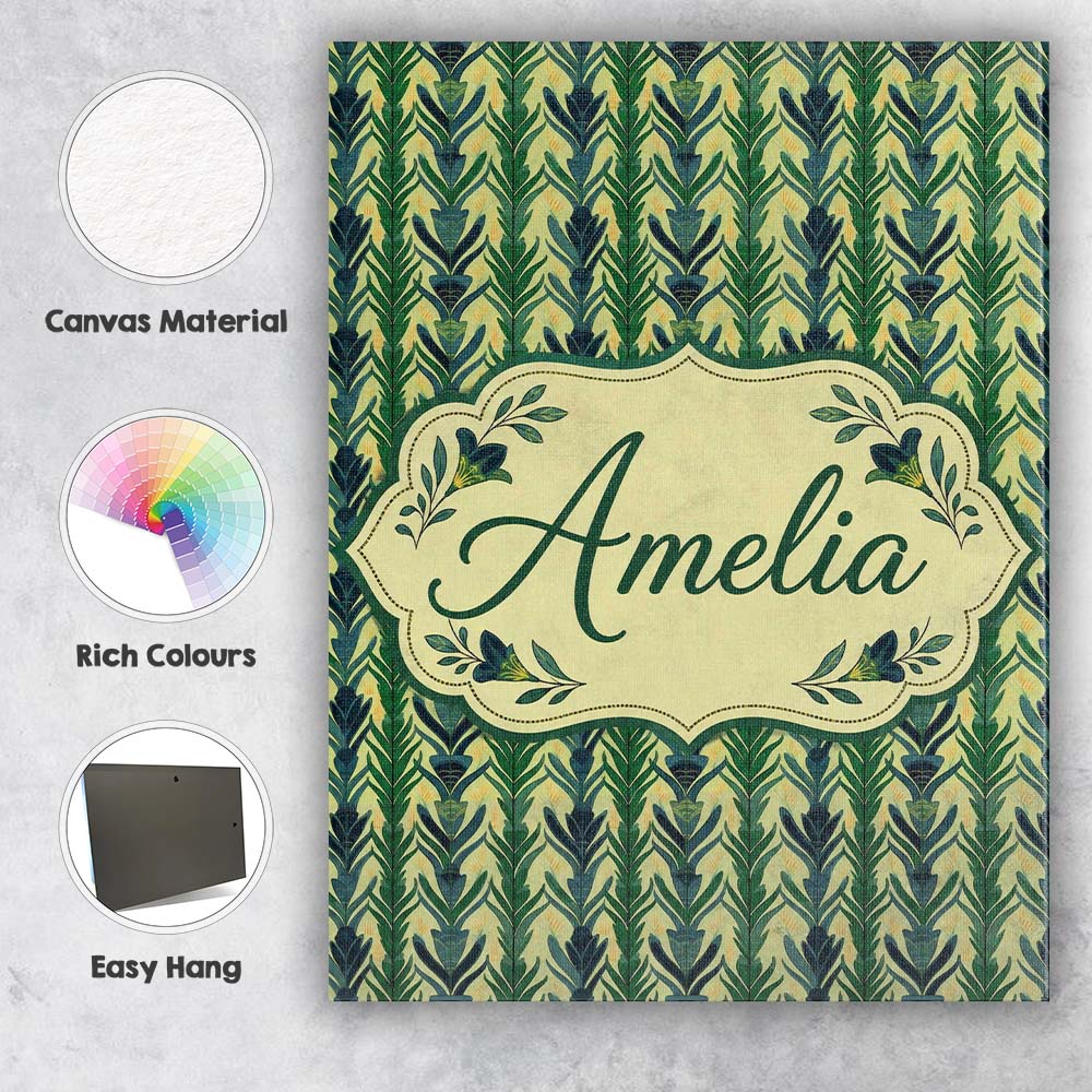 Personalised Name Stylized Vertical Botanical Custom Unique Gift Idea Modern Room Accent Canvas Wall Art Print Decor Picture Ready to Hang
