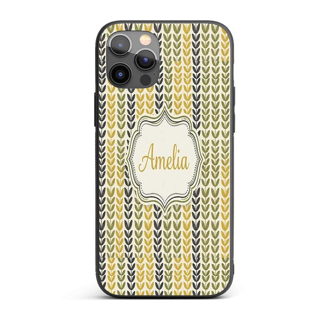 Minimal Leaf Pattern in Green and Mustard Tones Custom Name Protective Phone Case Mobile Cover Durable Everyday Smartphone Shock Resistant
