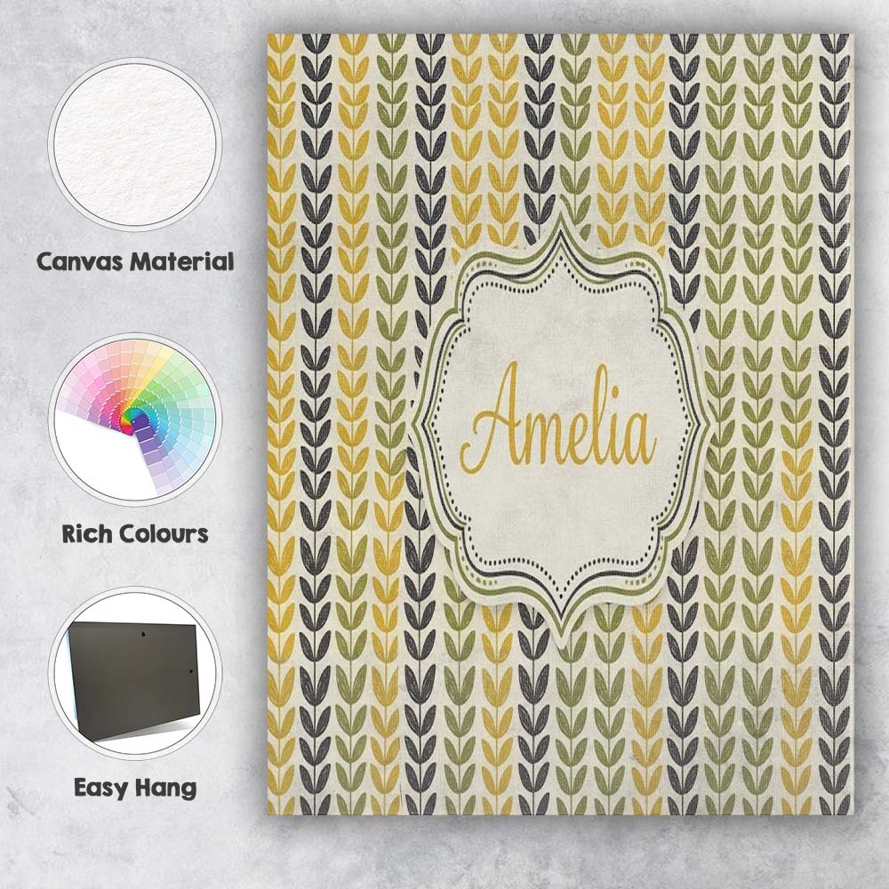 Personalised Name Minimal Leaf Pattern in Custom  Unique Gift Idea Elegant Feature Canvas Wall Art Print Decor Picture Ready to Hang