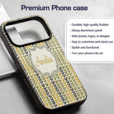 Minimal Leaf Pattern in Green and Mustard Tones Custom Name Protective Phone Case Mobile Cover Durable Everyday Smartphone Shock Resistant