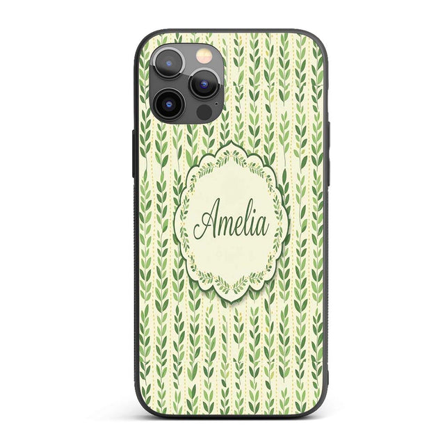 Flowing Abstract Green Leaves with Dotted Accents Custom Name Protective Phone Case Mobile Cover Durable Everyday Smartphone Shock Resistant