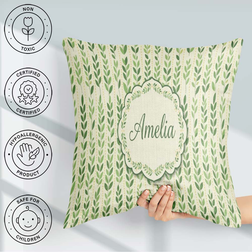 Custom Name Flowing Abstract Leaves with Dotted Accents Seamless Square Filled Cushion Throw Pillow Sofa Bed Home Decor Zip Washable UK Made