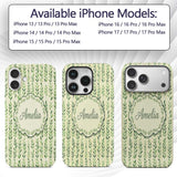 Flowing Abstract Green Leaves with Dotted Accents Custom Name Protective Phone Case Mobile Cover Durable Everyday Smartphone Shock Resistant