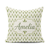 Custom Name Simple Modern Leaf Motif on Light Background Pattern Square Filled Cushion Throw Pillow Sofa Bed Home Decor Zip Washable UK Made
