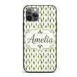 Simple Modern Leaf Motif on Light Background Custom Name Protective Phone Case Mobile Cover Durable Everyday Smartphone Shock Resistant