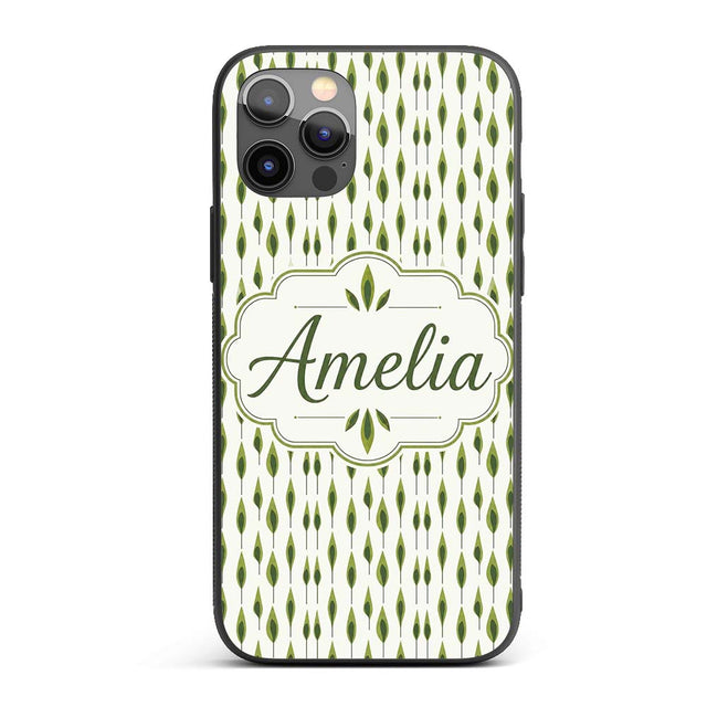 Simple Modern Leaf Motif on Light Background Custom Name Protective Phone Case Mobile Cover Durable Everyday Smartphone Shock Resistant