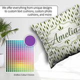 Custom Name Simple Modern Leaf Motif on Light Background Pattern Square Filled Cushion Throw Pillow Sofa Bed Home Decor Zip Washable UK Made