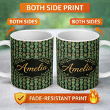 Personalized Custom Name Decorative Potted Green Houseplants on Dark Background Seamless 11oz Ceramic Coffee Tea Mug White Large Handle