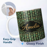 Personalized Custom Name Decorative Potted Green Houseplants on Dark Background Seamless 11oz Ceramic Coffee Tea Mug White Large Handle