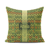 Custom Name Abstract Vertical Leaf Stripes Earthy Green and Gold Square Filled Cushion Throw Pillow Sofa Bed Home Decor Zip Washable UK Made
