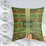 Custom Name Abstract Vertical Leaf Stripes Earthy Green and Gold Square Filled Cushion Throw Pillow Sofa Bed Home Decor Zip Washable UK Made