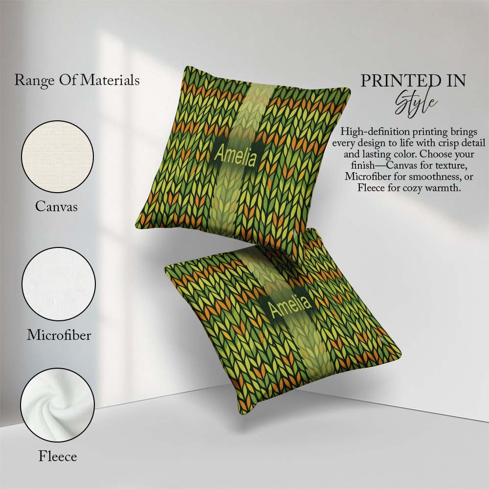 Custom Name Abstract Vertical Leaf Stripes Earthy Green and Gold Square Filled Cushion Throw Pillow Sofa Bed Home Decor Zip Washable UK Made