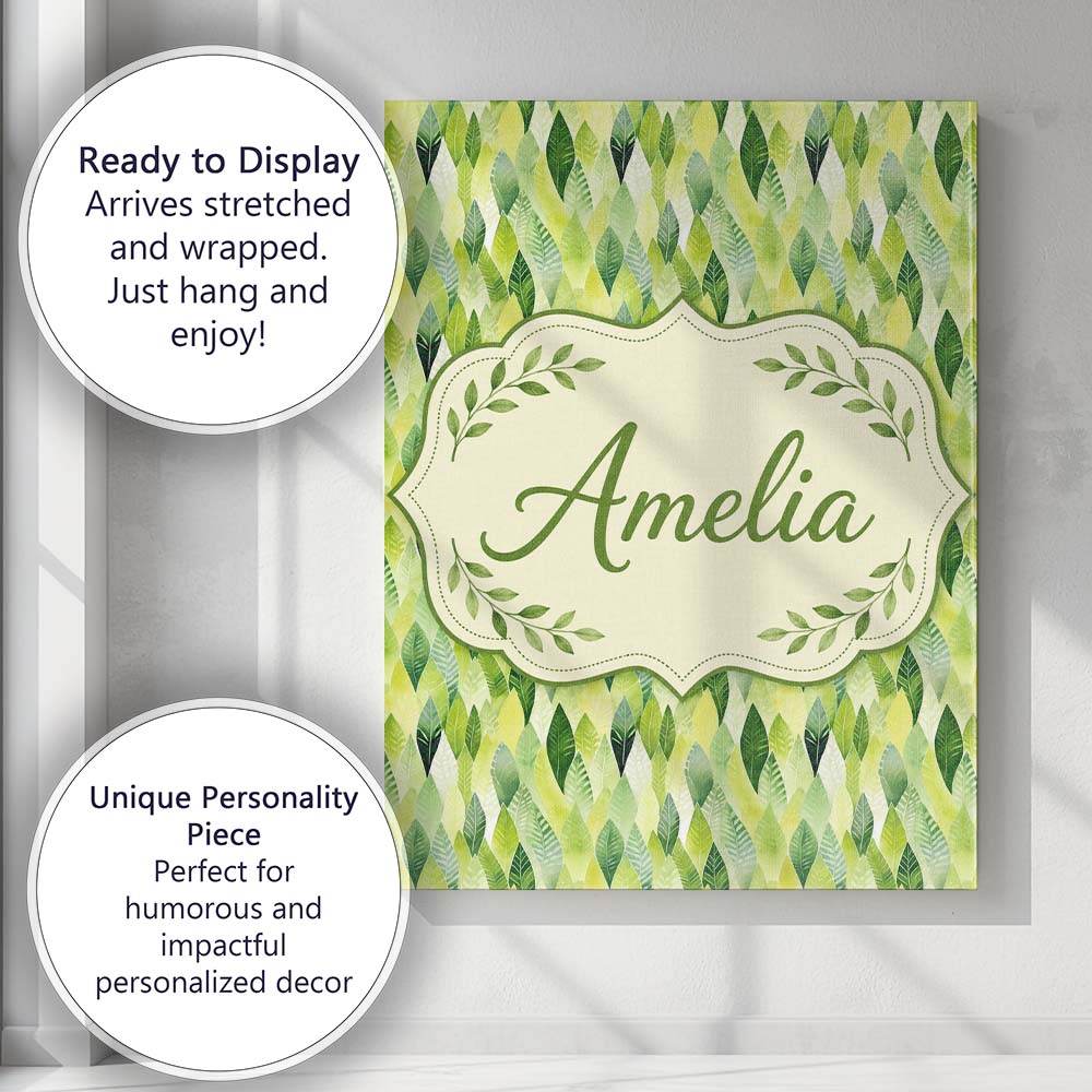 Personalised Name Layered Watercolor Green Custom  Unique Gift Idea Elegant Feature Canvas Wall Art Print Decor Picture Ready to Hang