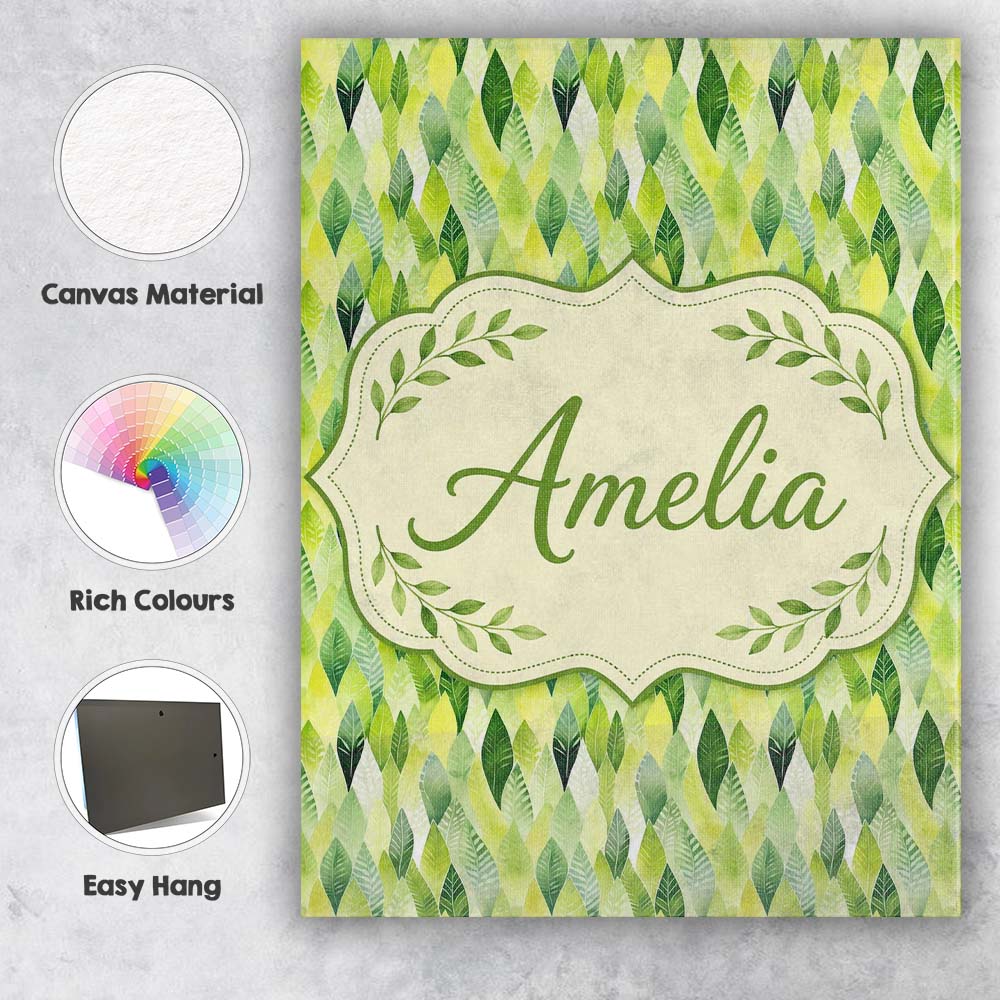 Personalised Name Layered Watercolor Green Custom  Unique Gift Idea Elegant Feature Canvas Wall Art Print Decor Picture Ready to Hang