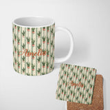 Personalized Custom Name Vintage Snake Plant Pots with Soft Striped Background Seamless 11oz Ceramic Coffee Tea Mug White Large Handle