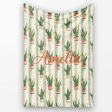 Vintage Snake Plant Pots with Soft Striped Background Seamless  Personalised Custom Name Super Soft Fleece Blanket Bed Sofa Throw
